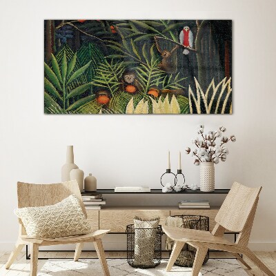 Glasbild Tropischer Dschungel mit Affen