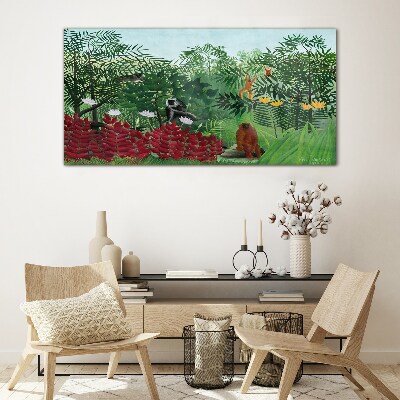 Foto auf glas Tropische Landschaft mit Affen