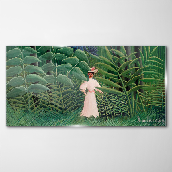 Glasbild Frau im grünen Wald