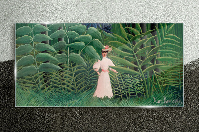 Glasbild Frau im grünen Wald