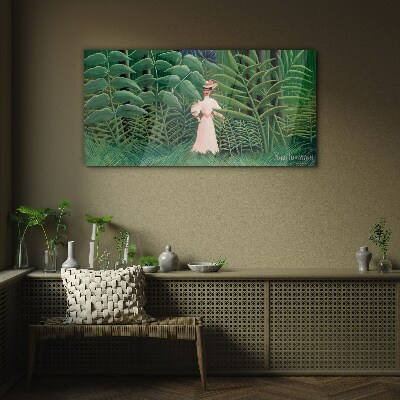 Glasbild Frau im grünen Wald