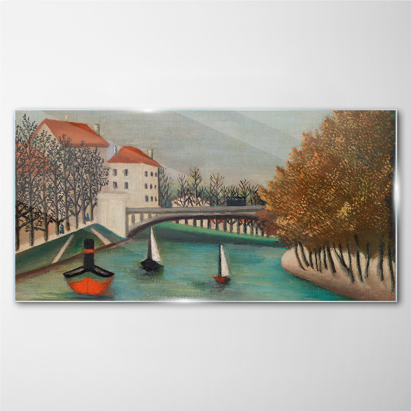 Glasbild Eine friedliche Landschaft mit Booten