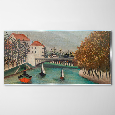 Glasbild Eine friedliche Landschaft mit Booten