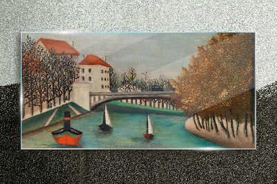 Glasbild Eine friedliche Landschaft mit Booten