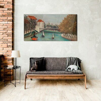 Glasbild Eine friedliche Landschaft mit Booten
