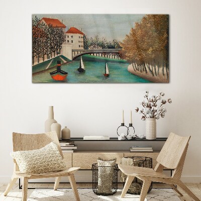 Glasbild Eine friedliche Landschaft mit Booten