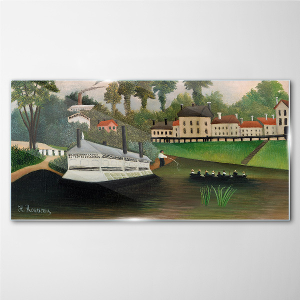 Glasbild Ein ruhiger Hafen mit einem Dampfer