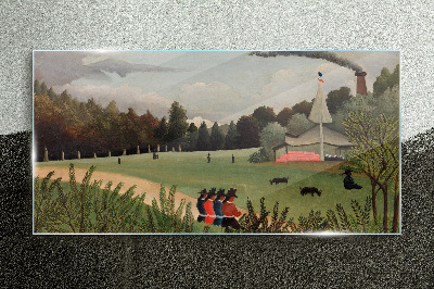 Bild auf glas Grüne Landschaft mit Figuren