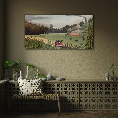 Bild auf glas Grüne Landschaft mit Figuren