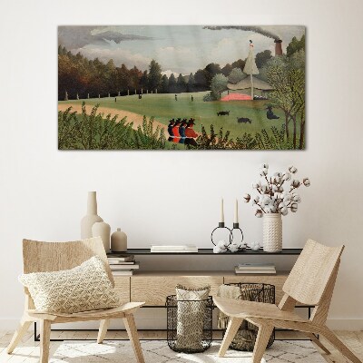 Bild auf glas Grüne Landschaft mit Figuren