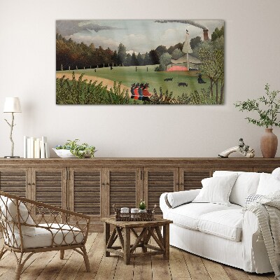 Bild auf glas Grüne Landschaft mit Figuren