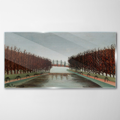 Glasbild Winterlandschaft mit einem Fluss