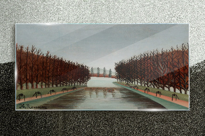 Glasbild Winterlandschaft mit einem Fluss