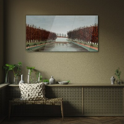 Glasbild Winterlandschaft mit einem Fluss