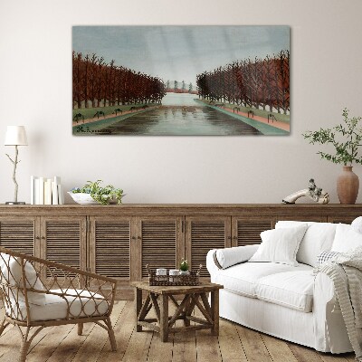 Glasbild Winterlandschaft mit einem Fluss