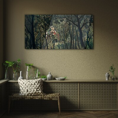 Glasbild Mysteriöser Reiter im Wald