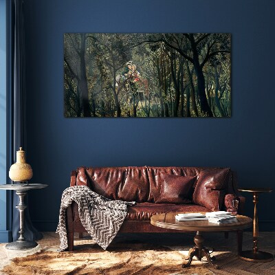 Glasbild Mysteriöser Reiter im Wald
