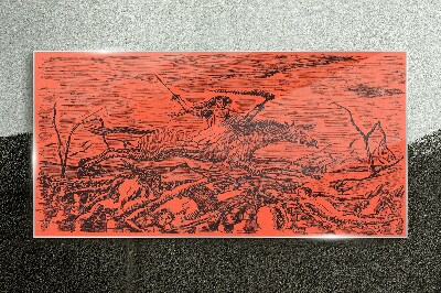Glasbild Reiter auf feuriger Landschaft
