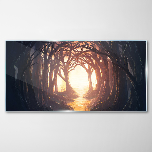 Glasbild Licht im Wald