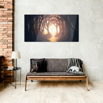 Glasbild Licht im Wald