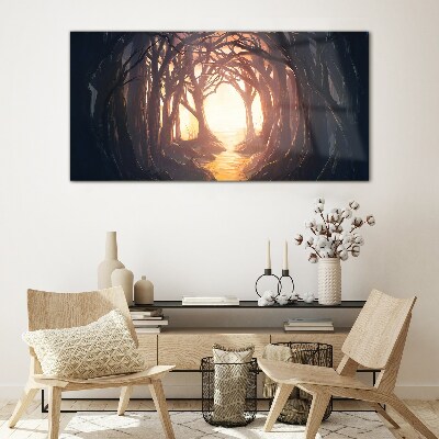 Glasbild Licht im Wald