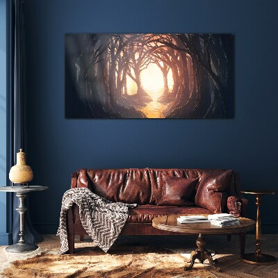 Glasbild Licht im Wald