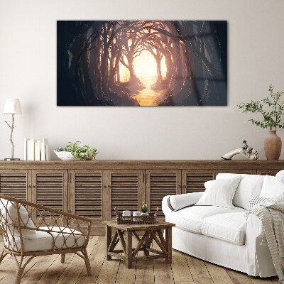 Glasbild Licht im Wald
