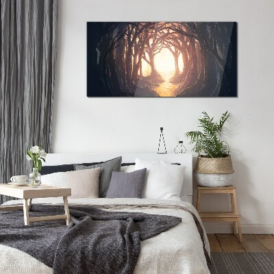 Glasbild Licht im Wald
