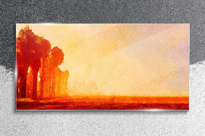 Glasbild Sonnenuntergang hinter den Palmen