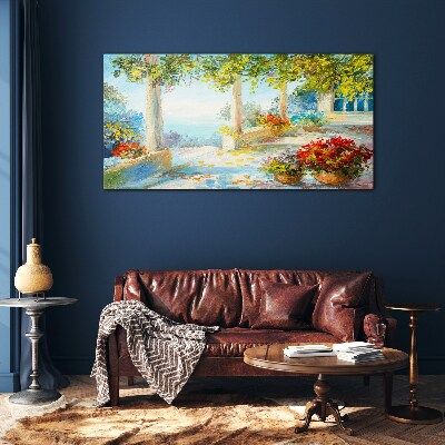 Glasbild Frühlingslandschaft mit Blumen