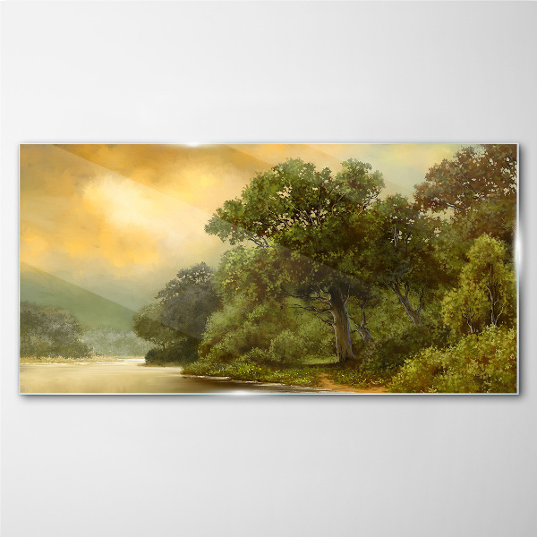 Glasbild Goldenes Licht über einem ruhigen Fluss