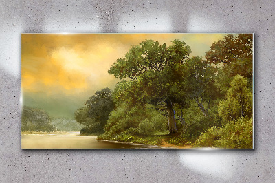 Glasbild Goldenes Licht über einem ruhigen Fluss