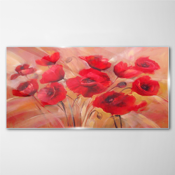 Bild auf glas Rote Mohnblumen in einer Pastellkomposition