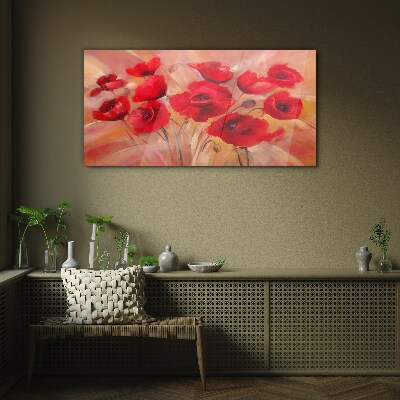 Bild auf glas Rote Mohnblumen in einer Pastellkomposition