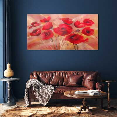 Bild auf glas Rote Mohnblumen in einer Pastellkomposition