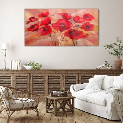 Bild auf glas Rote Mohnblumen in einer Pastellkomposition