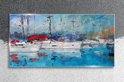 Glasbild Hafensegel in der Sonne