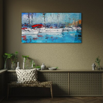 Glasbild Hafensegel in der Sonne
