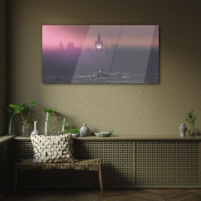 Glasbild Eingebettet in den Stadtnebel