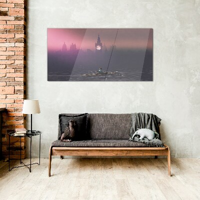 Glasbild Eingebettet in den Stadtnebel