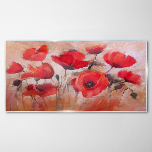 Foto auf glas Rote Mohnblumen auf pastellfarbenem Hintergrund