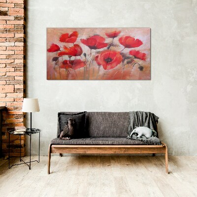 Foto auf glas Rote Mohnblumen auf pastellfarbenem Hintergrund