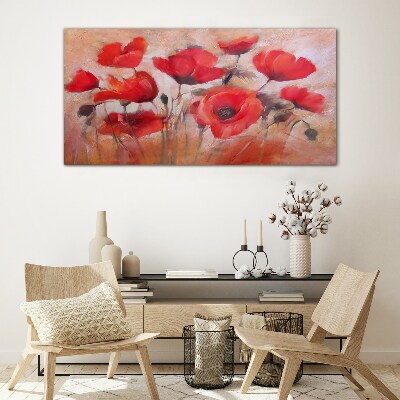 Foto auf glas Rote Mohnblumen auf pastellfarbenem Hintergrund