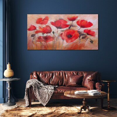 Foto auf glas Rote Mohnblumen auf pastellfarbenem Hintergrund