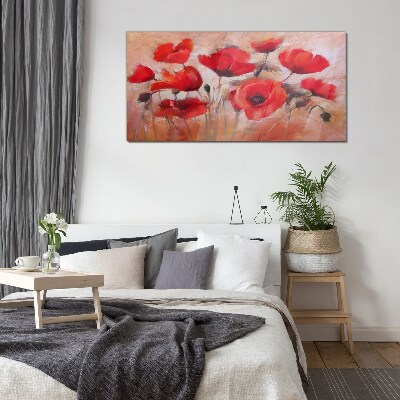 Foto auf glas Rote Mohnblumen auf pastellfarbenem Hintergrund