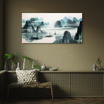 Bild auf glas Ein ruhiger See in einer Berglandschaft