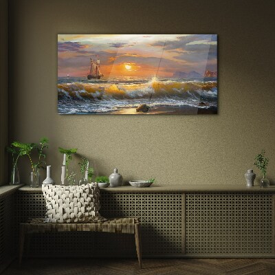 Glasbild Sonnenuntergang über dem Meer