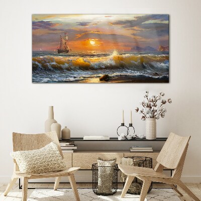 Glasbild Sonnenuntergang über dem Meer