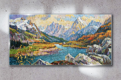 Glasbild Berglandschaft mit Fluss