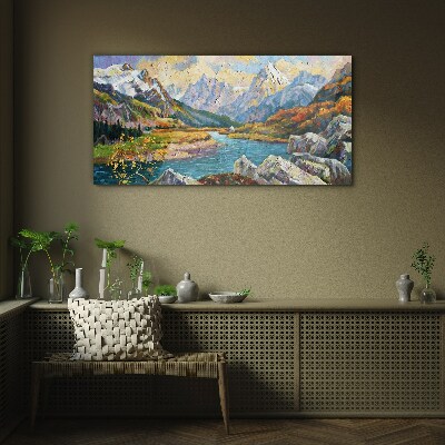 Glasbild Berglandschaft mit Fluss